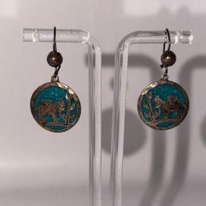 VTG Sterling Silver dangle earrings Donkey Cactus Western Hecho Mexico LC